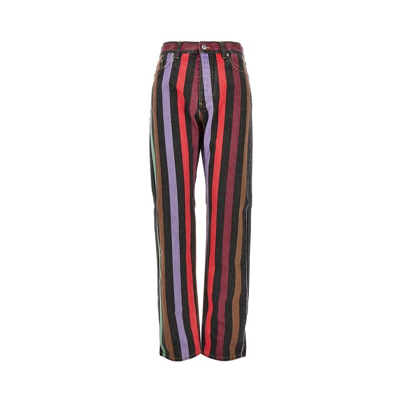 Versace Women Cotton Denim Jeans With Striped Motif
